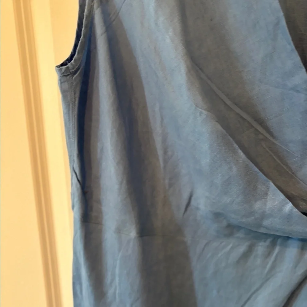 Monsoon Beautiful Blue Linen Summer Classic Crotchet Side Ruched Dress  14